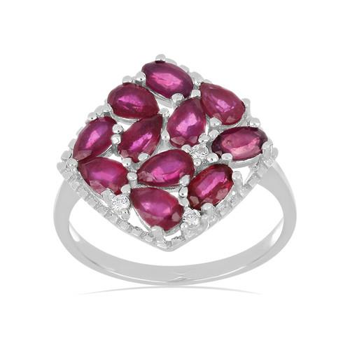2.10 CT GLASS FILLED RUBY STERLING SILVER RINGS WITH WHITE ZIRCON #VR019969